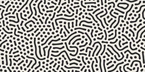 Fototapeta premium Vector seamless black and white wavy organic rounded shapes pattern. Abstract background