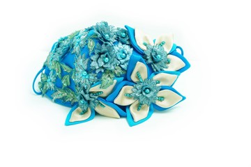 Blue flower mask by hand Beautiful on a white background