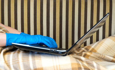 concept of self-isolation. work on sofa, during the pandemic of coronavirus. job from home concept,...