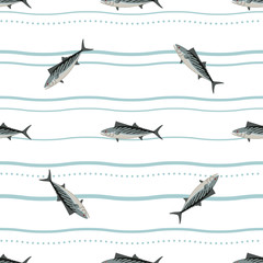 Obraz premium Bonito. Fish. Colored Vector Patterns. 