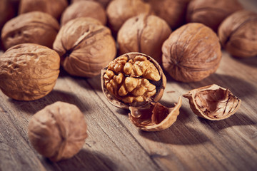 Walnuts on a white board