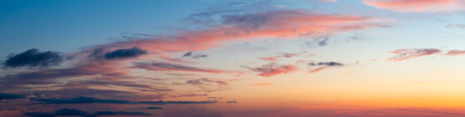 Beautiful Panoramic View of Cloudscape during a colorful sunset or sunrise. Taken at the Pacific Northwest in Washington, USA.