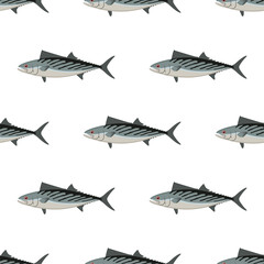 Bonito. Fish. Colored Vector Patterns. 