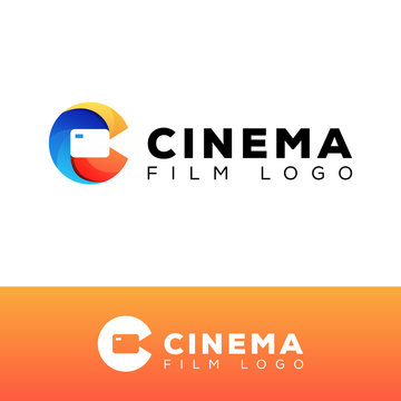 modern color cinema logo, initial letter C with camera video logo design vector template