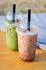 iced chocolate and iced green tea