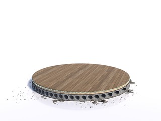 Conceptual design, reinforced concrete floor with insulation and parquet - cut out in a circle, suitable for demonstration of goods ,3D rendering.