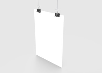 Blank board with binder clip. Isolated on white. Clipping path. 3D Rendering.
