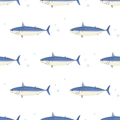 Tuna Fish. Mackerel Tuna. Colored Vector Patterns