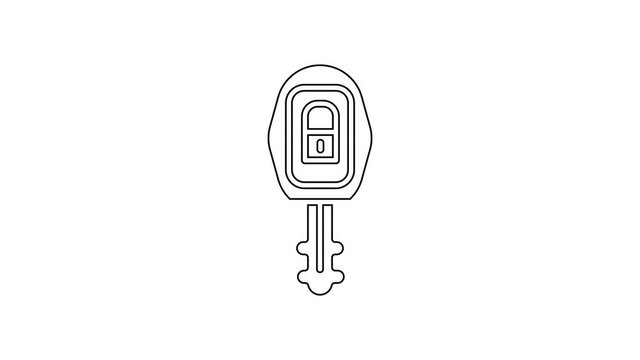 Black line Car key with remote icon isolated on white background. Car key and alarm system. 4K Video motion graphic animation
