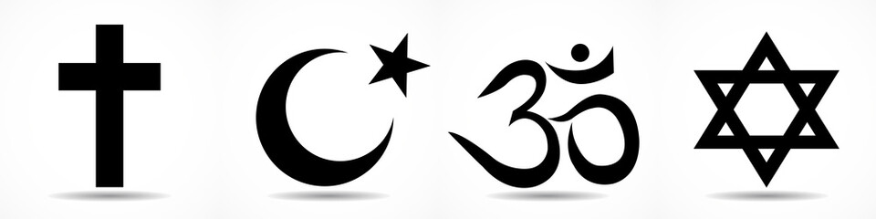 Set of World religion symbols - Christianity, Islam, Hinduism and Judaism. Vector illustrator