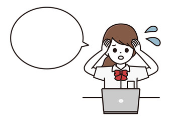 学生 女性 パソコン パニック 吹き出し イラスト
