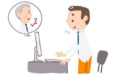 上はワイシャネクタイ、下はパジャマで仕事をする人のイラスト