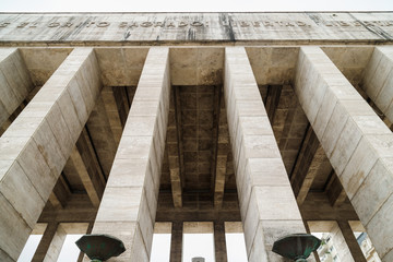 Bottom view of columns of the Propylaea at the National Monument to the Flag of Rosario, Argentina