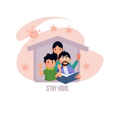 Flat style vector illustration. Stay at home. For website landing page, poster, pamphlet or any design

