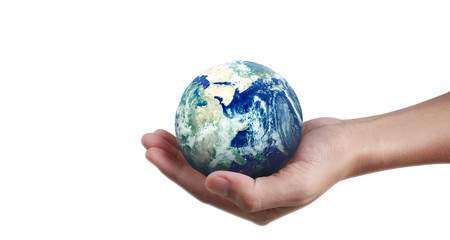 Globe ,earth in hand, holding our planet glowing. Earth image provided by Nasa