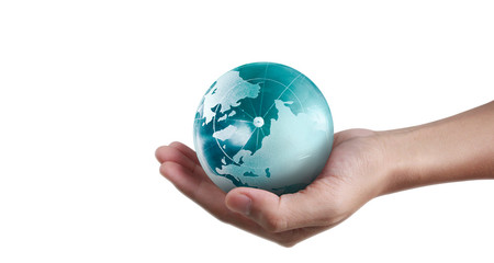 Globe ,earth in hand, holding our planet glowing. Earth image provided by Nasa