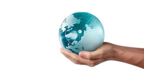 Globe ,earth in hand, holding our planet glowing. Earth image provided by Nasa