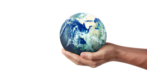 Globe ,earth in hand, holding our planet glowing. Earth image provided by Nasa