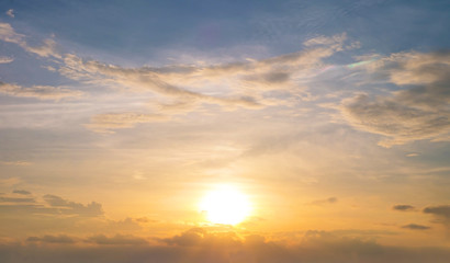 Beautiful sunset sky with clouds in evening
