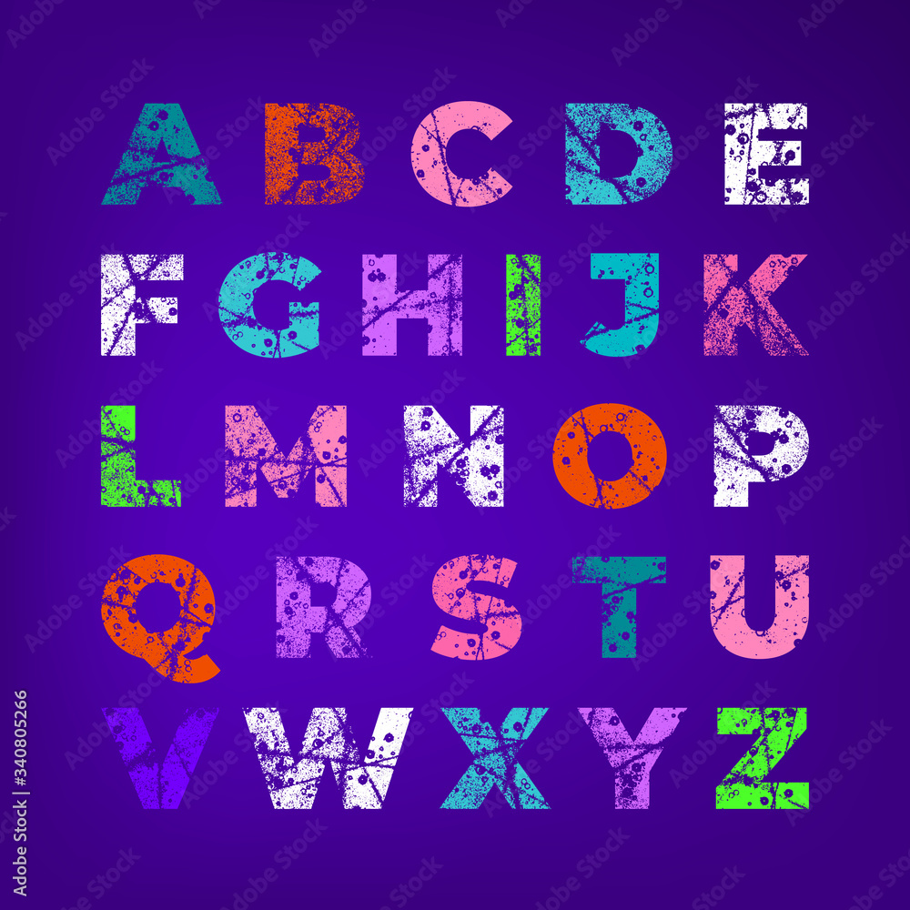 Fototapete grunge alphabet font. abstract handmade sans serif typeface. set of distress textured letters. ink s