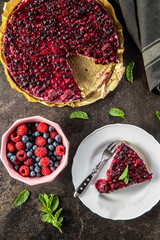 Sweet berry cake. Pie with blueberries and raspberries.
