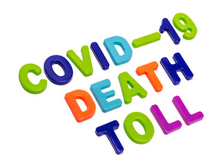 Text COVID-19 DEATH TOLL on a white background.