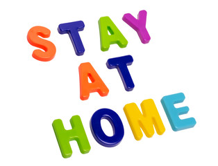 Text STAY AT HOME on a white background.