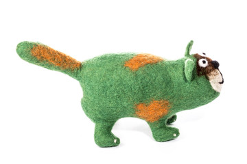 Green cat - soft toy made of felted wool