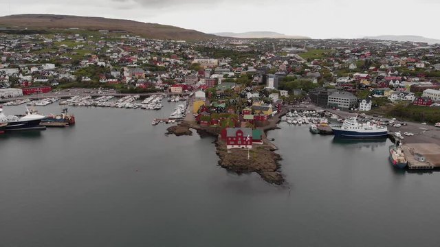 Aerial of Thorshavn capitol of the Faroe Islands