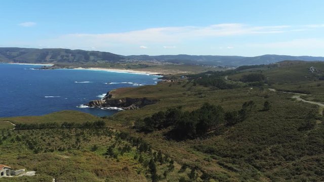 Aerial panorama majestic hills coastline and fertile vineyards of Cape Prior located near Santa Comba