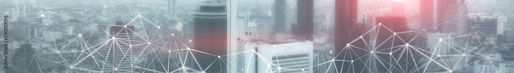 Poster abstract business network connection concept. hong kong panorama.