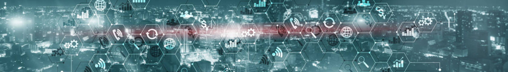 Modern city skyline view. Business technology concept abstract background website banner.