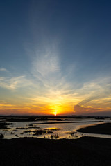 Sunset sky and soft cloud above the wetland