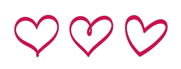 Handwritten calligraphy hearts set. Vector clipart design elements. Heart logo or decoration element.