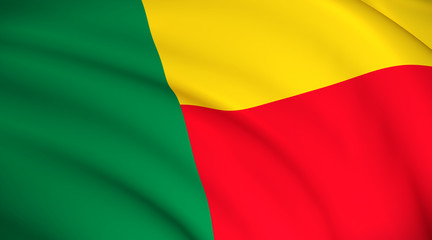 Benin National Flag (Beninese flag) - waving background illustration. Highly detailed realistic 3D rendering