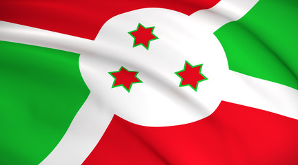 Burundi National Flag (Burundian flag) - waving background illustration. Highly detailed realistic 3D rendering