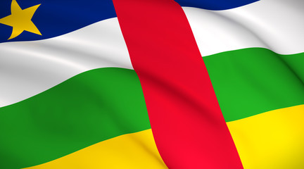 Central African Republic National Flag (Central African flag) - waving background illustration. Highly detailed realistic 3D rendering
