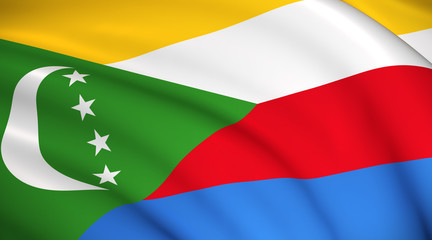 Comoros National Flag (Comorian flag) - waving background illustration. Highly detailed realistic 3D rendering