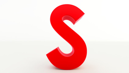 3D rendering of red Letter S. red letter collection s