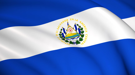 El Salvador National Flag (Salvadoran flag) - waving background illustration. Highly detailed realistic 3D rendering