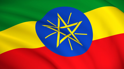 Ethiopia National Flag (Ethiopian flag) - waving background illustration. Highly detailed realistic 3D rendering