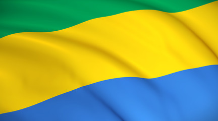 Gabon National Flag (Gabonese flag) - waving background illustration. Highly detailed realistic 3D rendering
