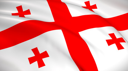Georgia National Flag (Georgian flag) - waving background illustration. Highly detailed realistic 3D rendering