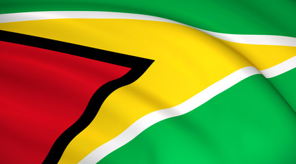 Obraz premium Guyana National Flag (Guyanese flag) - waving background illustration. Highly detailed realistic 3D rendering