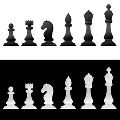 Dark and light chess figures isolated on white background vector stock illustration. Graphic pieces, objects in simple design. Elements of chessboard.