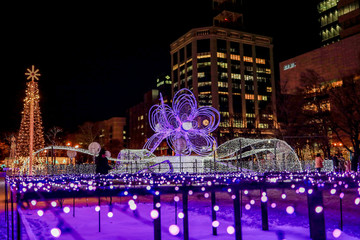 Odori Park during Christmas event with light illumination in Sapporo, Hokkaido, Japan