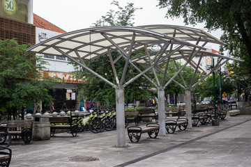 YOGYAKARTA, 13 APRIL 2020: Malioboro street view when quiet. cause of covid19. physical distancing. social distancing.