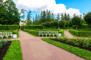 Formal garden in Catherine Park in Tsarskoye Selo, Pushkin, Russia