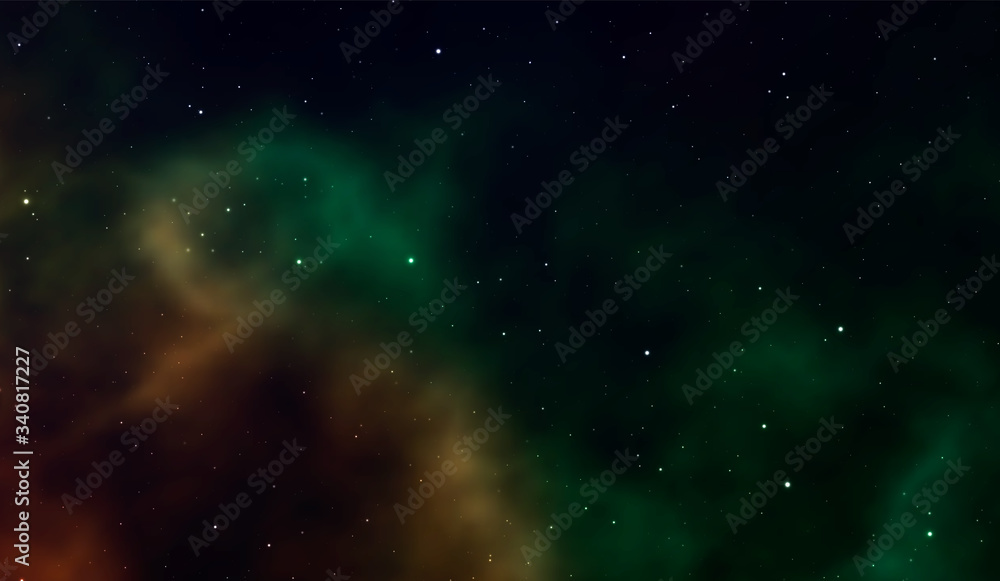 Wall mural space background fantastic outer view with realistic bright stars and cluster of gas clouds. univers