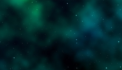 Space background Fantastic outer view with realistic bright stars and cluster of gas clouds. Universe with nebulae, galaxies and star clusters. Infinite cosmic open spaces. Vector illustration